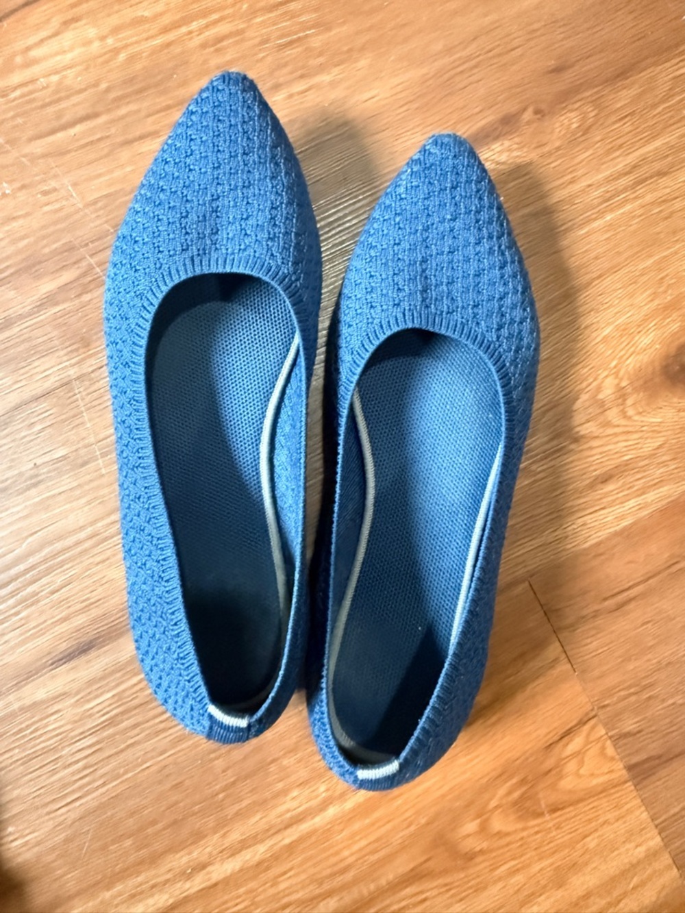 Blue Knit Pointed Toe Women's Flats